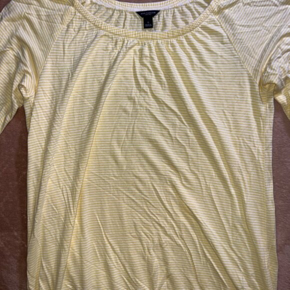 Ann Taylor Loft Women Small Yellow Stripe Scoop Neck 3/4‎ Sleeve Blouse Top (T) - Picture 2 of 6